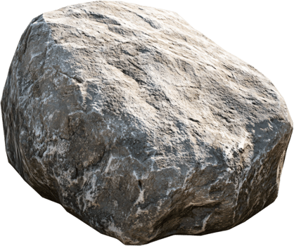 A weathered stone boulder with detailed surface textures, showcasing natural colors and earthy formations under sunlight. Minimalist rock aesthetic. png