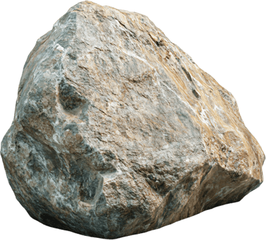 A large, isolated rock with a weathered surface showing a mix of gray and brown tones, capturing texture and geological detail. png