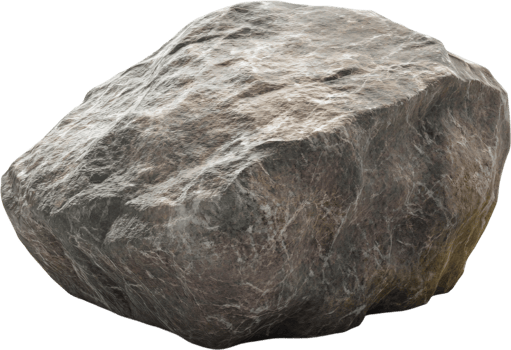 A large, gray rock is the central element, exhibiting a rough texture and natural patterns that convey solidity and geological history. png