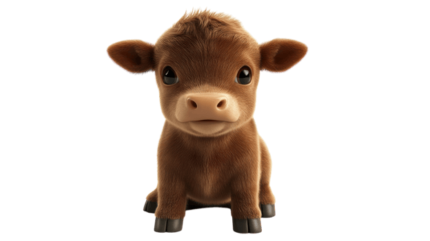 Cute brown calf sitting and looking curiously at the viewer in a bright and simple setting png