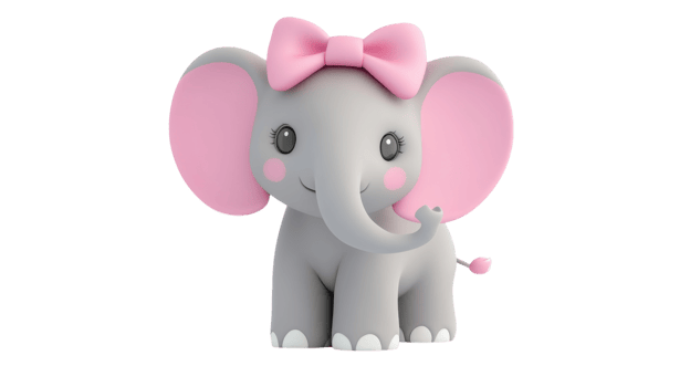 Cute cartoon elephant with a pink bow standing cheerfully against a plain background png
