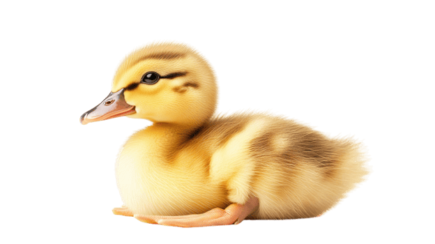 Cute duckling sitting comfortably on a plain background looking curious and playful while exploring its surroundings png