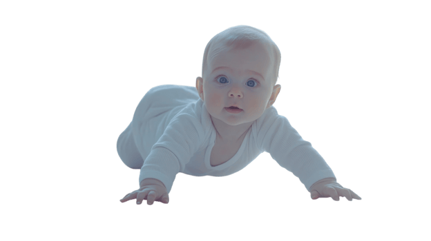 Crawling baby exploring the world with curiosity in a bright and minimalistic setting png