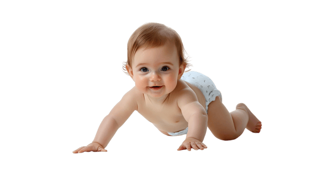 Happy baby crawling on the floor, showcasing a joyful expression and playful curiosity in a bright, clean setting png