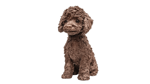 Brown curly-haired dog sitting on a white background, showcasing its playful and sweet expression png