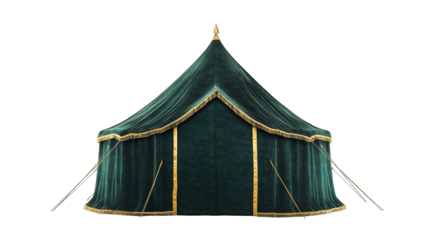 Elegant green and gold tent perfect for outdoor events, showcasing exquisite craftsmanship png
