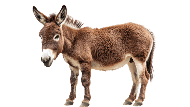 Donkey stands gracefully exhibiting its fluffy coat and playful demeanor in a well-lit studio setting png