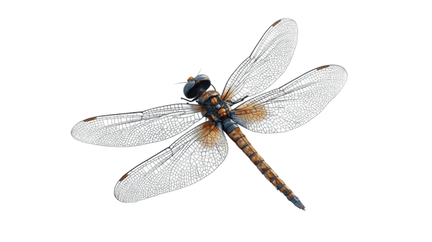 Colorful dragonfly with intricate wings captured in detail in natural light during a sunny afternoon png