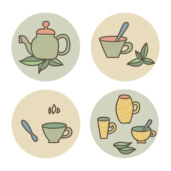 Tea set. Cups teapots. illustration. vector