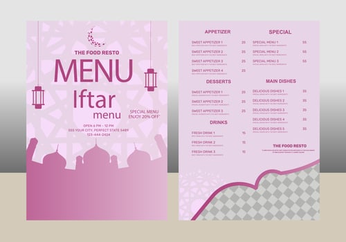 Ramadan iftar restaurant menu design vector