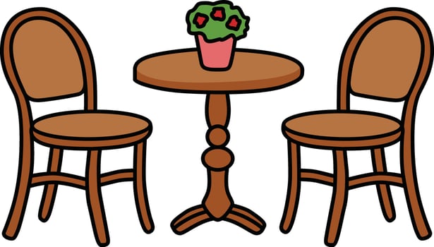 Cozy table and chair set, perfect for a small cafe or home dining area. vector