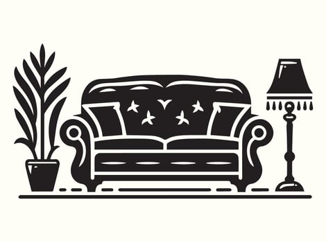 Silhouette of various couches in a simple black and white style vector