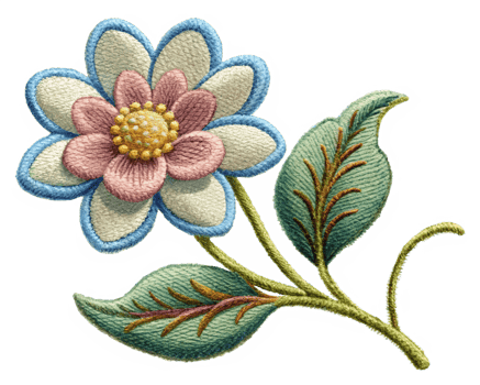 Exquisite embroidered floral artwork isolated on transparency png