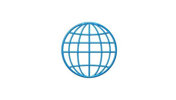 Stylish blue globe world map icon featuring sleek lines and modern design. png