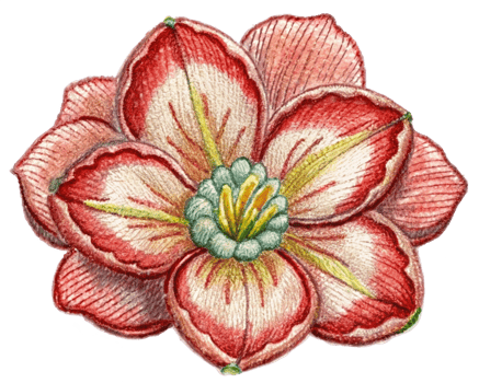 Timeless embroidered floral design with transparent backdrop png