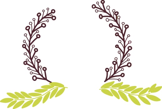 Floral simple circle frame isolated on white with leaves vector