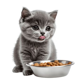A kitten is sitting next to a bowl of food png