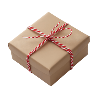 A brown wrapped gift box with red and white twine png