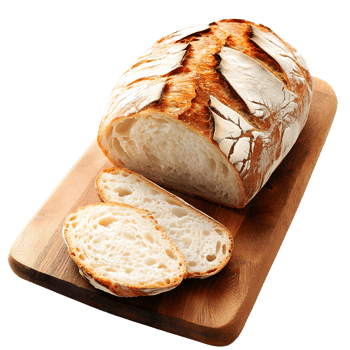 A loaf of bread on a cutting board png