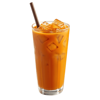 A glass of orange iced tea with a straw png