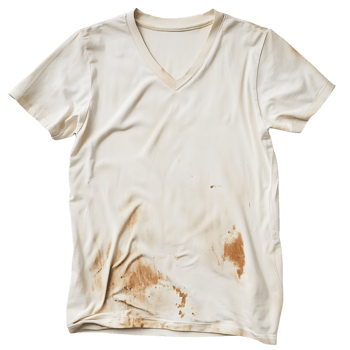 Dirty white t - shirt with a dirty spot on the front png