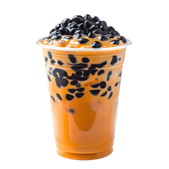 A cup of bubble tea with black beans and orange png