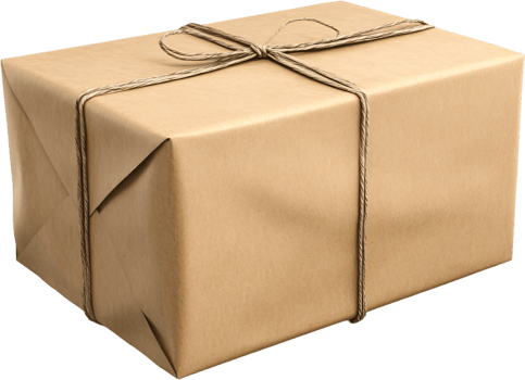 A rectangular package wrapped in brown paper with a twine bow, exuding a sense of rustic charm and anticipation for its unseen contents. png