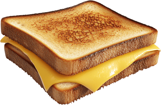 Golden grilled cheese sandwich, featuring melted cheese between two slices of lightly toasted bread, a simple, classic comfort food. png