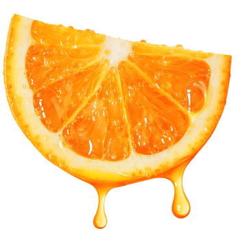Orange slice with orange juice dripping png