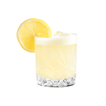 Gin Fizz cocktail with lemon wheel garnish transparent isolated background. Mixology, bar menu, colorful vibrant refreshing drink in old fashioned glass png