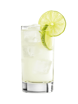 Gin Rickey cocktail with lime wheel garnish transparent isolated background. Mixology, bar menu, colorful vibrant refreshing drink in highball glass png