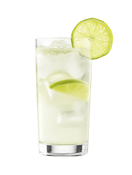 Gin Rickey cocktail with lime wheel garnish transparent isolated background. Mixology, bar menu, colorful vibrant refreshing drink in highball tumbler glass png