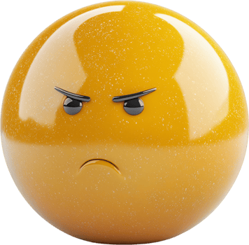 Anger emoji, This digital sphere with a yellow gradient, conveying deep displeasure with furrowed brows and a downturned mouth. png