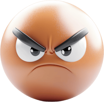 A digitally rendered round emoji face with furrowed brows, glaring eyes, and a downturned mouth, expressing intense anger and frustration. png