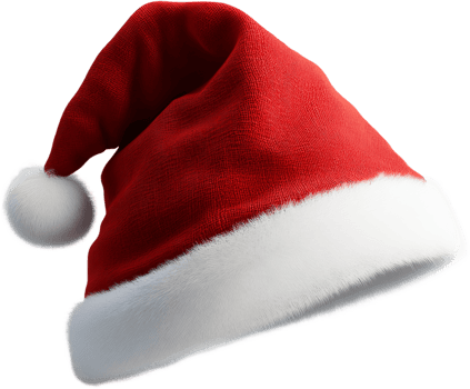 Festive headwear for winter holidays. Red and white cap with fluffy trim and pompom. Classic symbol of holiday cheer. png