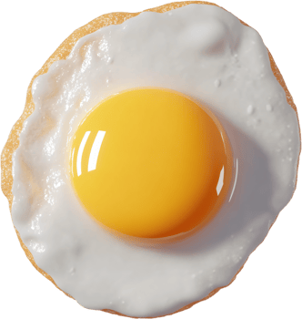 A sunny-side-up egg presented in a studio setting, showcasing a vibrant yellow yolk and a white cooked albumen against a dark background. png