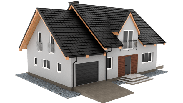 Modern house with black roof with transparent background png