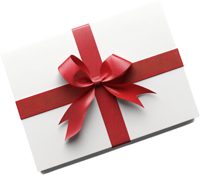 Wrapped in white, the gift is adorned with a vibrant red ribbon and bow, exuding elegance and anticipation for a special occasion png