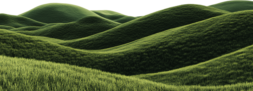 Rolling green hills covered in lush grass create a serene and picturesque landscape evoking tranquility and natural beauty. png