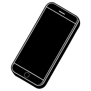 A black outline drawing of a smartphone is shown, featuring a simple design with a home button and a prominent screen cutouts png