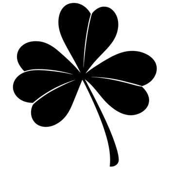 A bold black silhouette of a shamrock with three heart-shaped leaves cutouts png