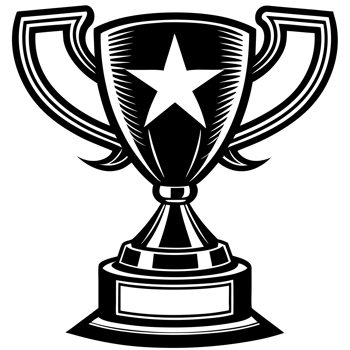A black illustration of a trophy features a prominent star on its main cup. cutouts png