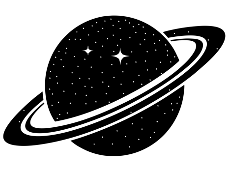 A black design depicts a planet with rings, resembling Saturn cutouts png