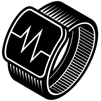 A stylized black drawing depicts a wristwatch with a zigzag pattern on the face, resembling a heartbeat monitor. cutouts png