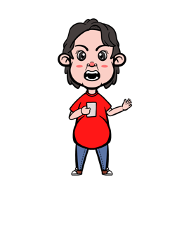 A cartoon woman with a cup of coffee png