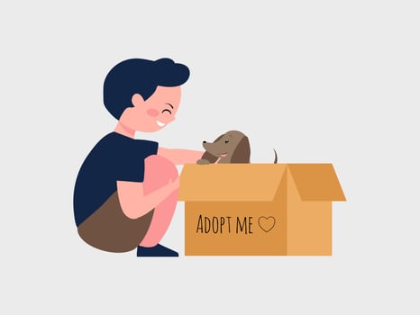 Adopt a pet concept with boy and dog cartoon illustration vector