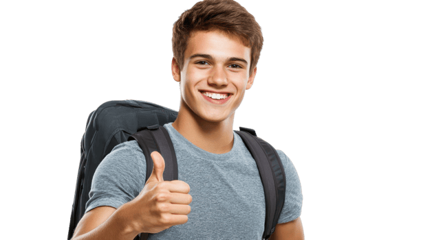 Smiling Young Man With Thumbs Up And Backpack On Transparent Background png