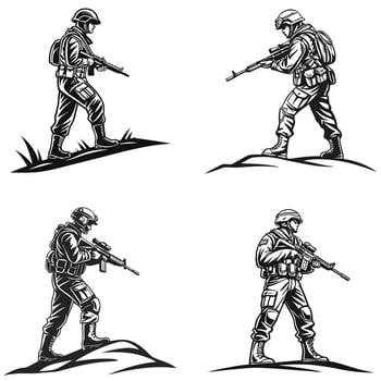Armed Combatant in Action Silhouette vector