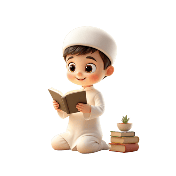 A cartoon muslim boy reading a book png