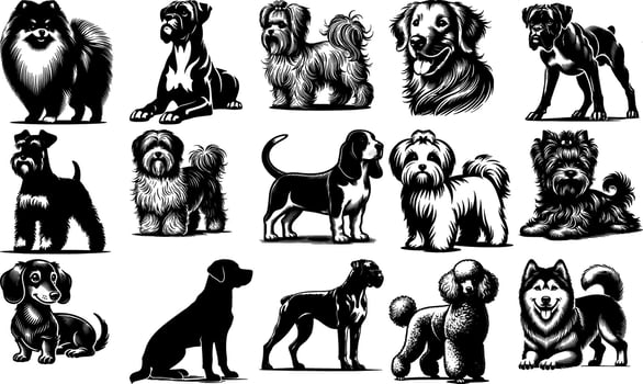 Collection of Black Dog Breed Outlines vector